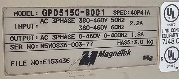 Our technicians have tested the Magnetek Drive GPD515C-B001to be in working conditions. With a 120-day warranty guarantee by us!